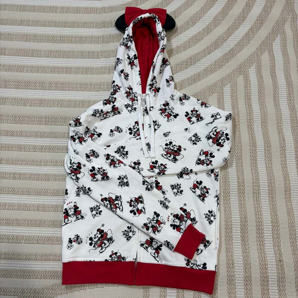 Disney Mickey Minnie Mouse Women's XS Full Zip Mickey Ears Hooded Jacket Bow